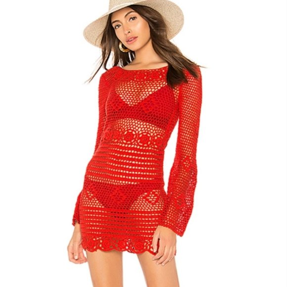 MAJORELLE Dresses & Skirts - Majorelle Red Lucy Crochet Open Knit Dress